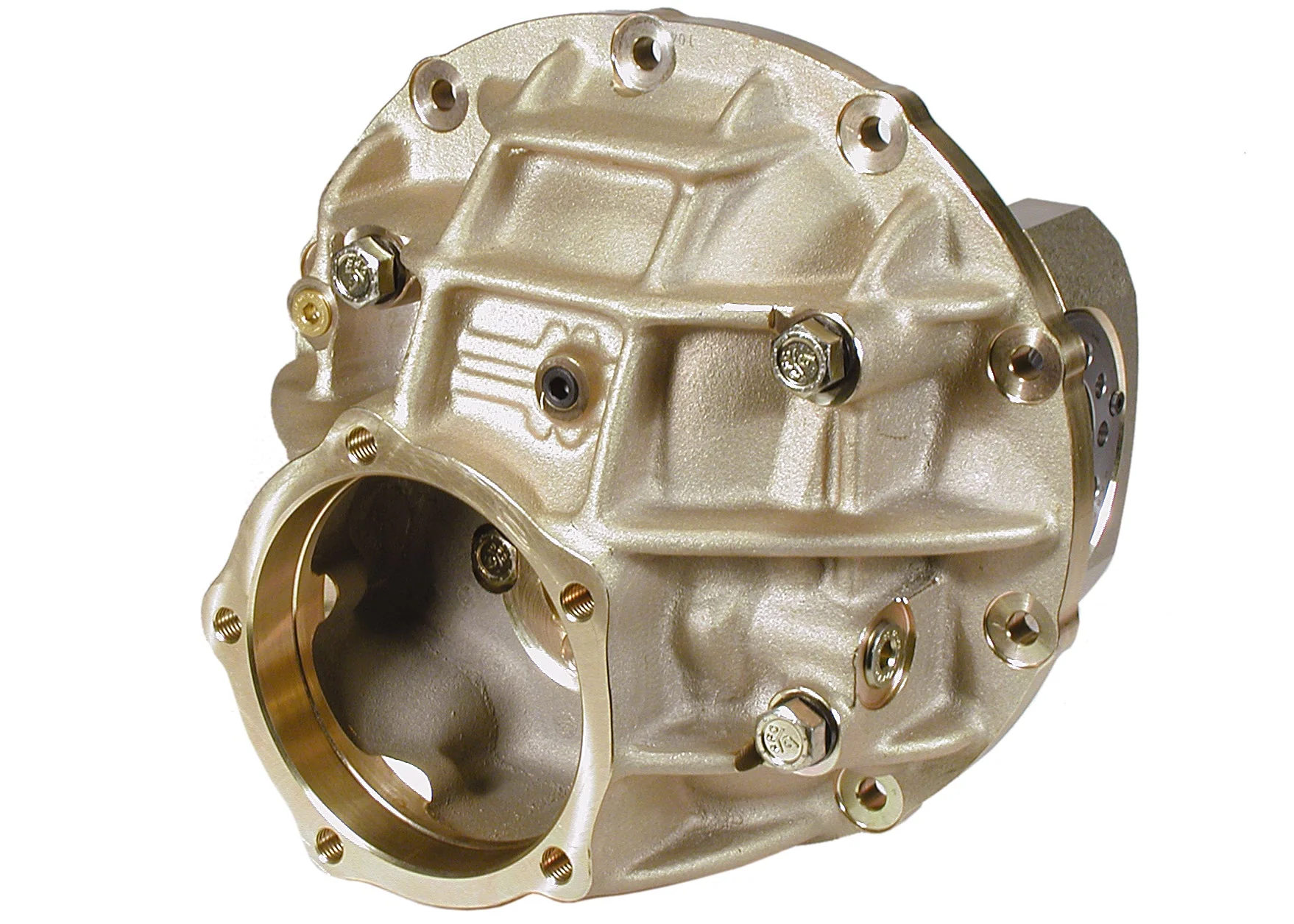 9" Ford Aluminum Thru Bolt Case 3.812" Bearing w/ Steel Caps (Gold Finish) - Image 2
