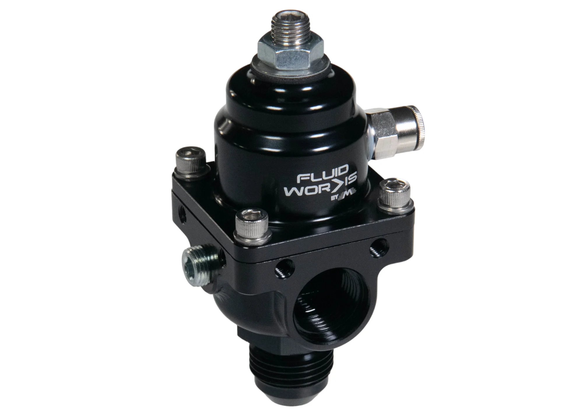 Fluidworks 1-6 gpm Fuel Pressure Regulator 35-70 psi 180 Degree Fittings