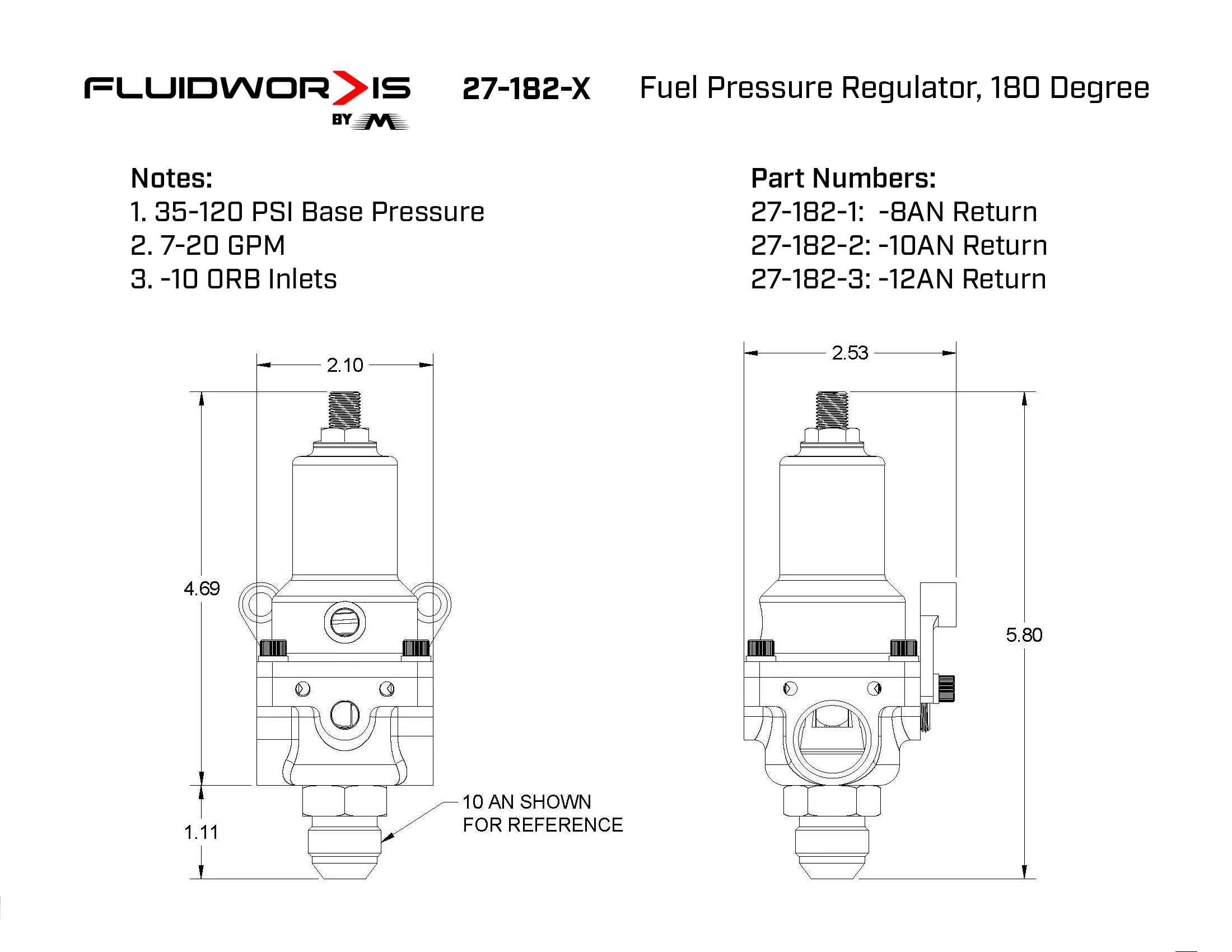Fluidworks 7-20 GPM Fuel Pressure Regulator 180 Degree - Image 10