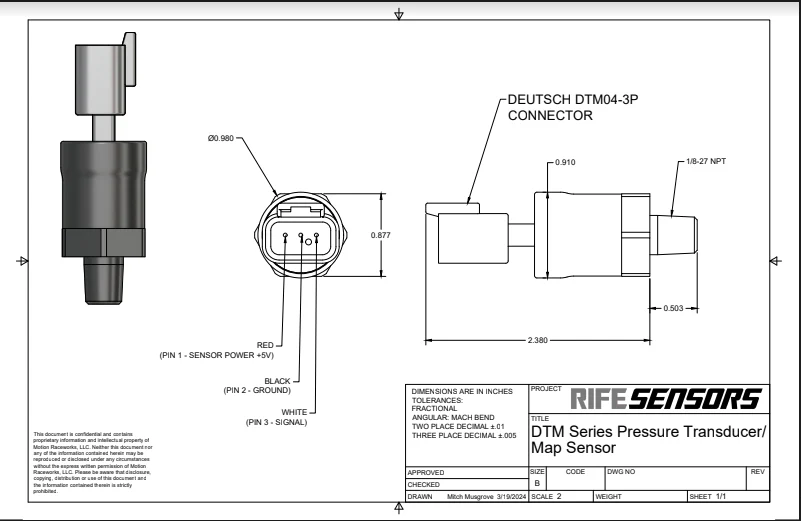 RIFE 300 PSI DTM Series Pressure Sensor Transducer 1/8" NPT - Image 4